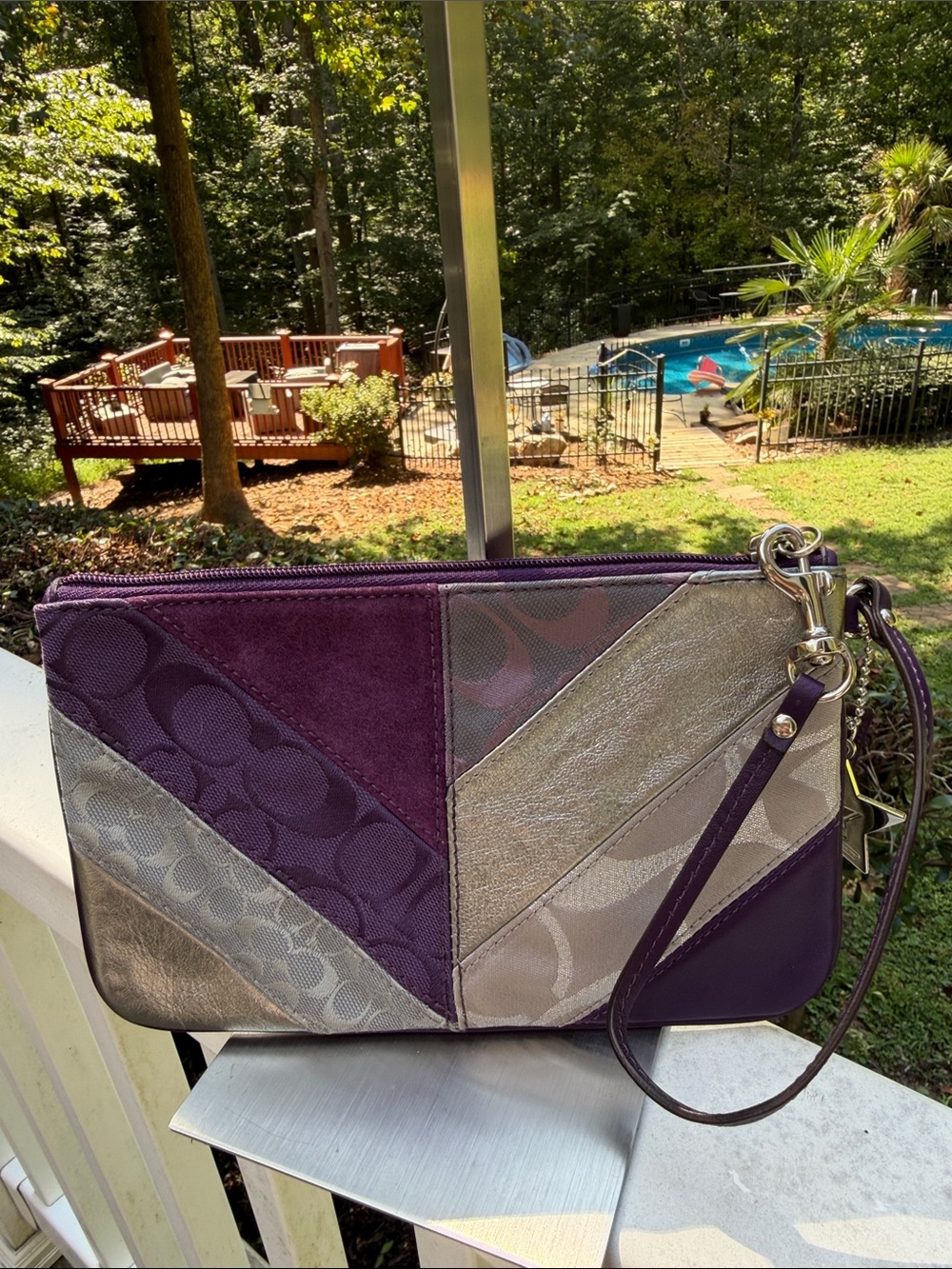 Coach Purple and Gray Patchwork Wristlet NWT